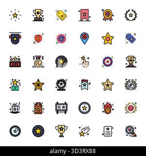 Professional-grade collection of 36 Flat Line Filled vector icons representing Best, crafted with 64x64 Detail Enhanced precision for enterprise appli Stock Vector