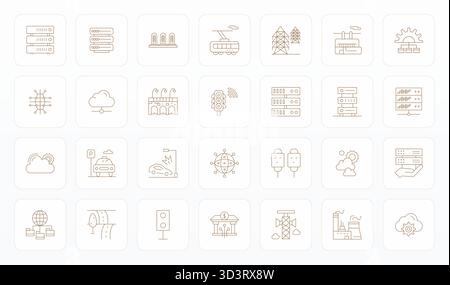 Thoughtfully designed 28 vector icons themed around Infrastructure, crafted in Thin Line with 256x256 PIXEL Perfect precision for contemporary design Stock Vector