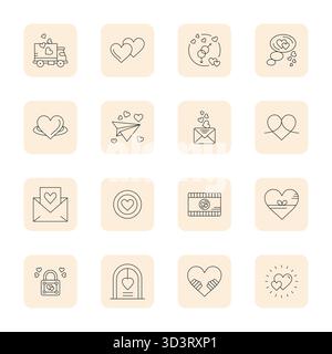 Advanced collection of 16 Editable vector icons inspired by Affectionate, crafted in Thin Outline with Retina Ready optimization for superior visual p Stock Vector