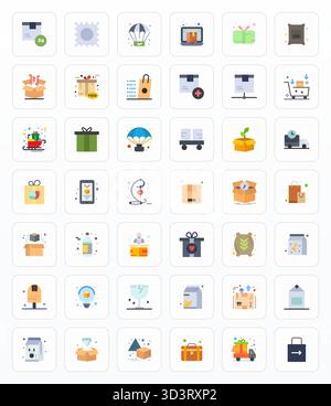 This set of 42 Flat vector icons captures Package themes in 128x128 Grid Fitted quality, perfect for tech and business applications. Stock Vector
