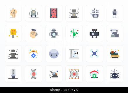 This Robotics vector icon pack includes 24 Flat designs in 256x256 Editable format, perfect for enhancing digital interfaces. Stock Vector