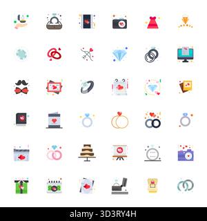 This set of 36 Flat vector icons captures Wedding themes in 64x64 PIXEL Perfect quality, perfect for tech and business applications. Stock Vector