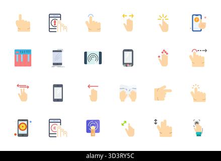Essential pack of 24 Editable vector icons for Touch in Flat format, sized at Retina Ready for optimal performance and scalability. Stock Vector