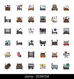 Expertly designed 36 Line Filled Pixel Optimized vector icons for Bed, engineered at 128x128 resolution for flawless integration and performance. Stock Vector