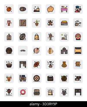 Comprehensive toolkit of 42 vector icons themed around Brown, developed in LineFilled with 64x64 Grid Fitted precision for versatile design applicatio Stock Vector