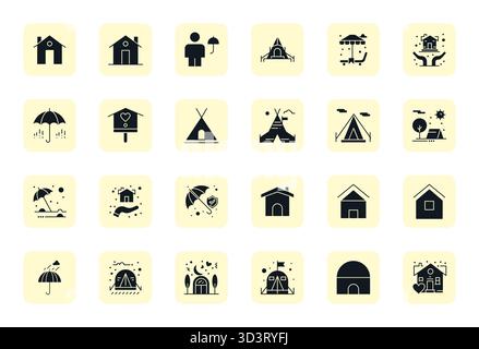 High-performance collection of 24 Filled vector icons for Shelter, engineered with 256x256 Detail Enhanced resolution for optimal user interface desig Stock Vector