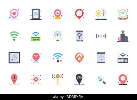 Collection of 24 Flat Pixel Optimized vector icons for Hotspot, designed in Retina Ready format for clarity and versatility. Stock Vector