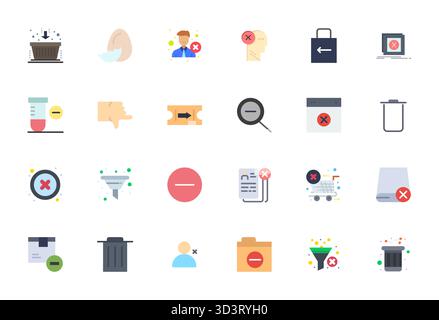 Innovative pack of 24 vector icons themed around Discard, showcasing Flat design in 128x128 Detail Enhanced format for modern digital solutions. Stock Vector