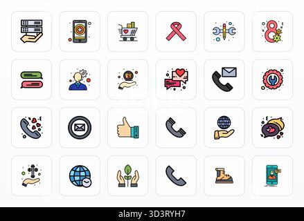 Premium collection of 24 Filled Line vector icons for Support, meticulously crafted in 64x64 Editable resolution for superior visual impact. Stock Vector