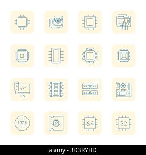 Complete package of 16 vector icons themed around Motherboard, showcasing Thin Outline design in 256x256 Editable quality for modern interfaces. Stock Vector