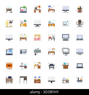 A dynamic set of 36 vector icons in Flat, tailored for Workstation with Retina Ready PIXEL Perfect quality suited for digital products. Stock Vector