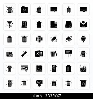 Curated pack of 36 Retina Ready vector icons in Glyph design, centered around Trash concepts with Pixel Optimized clarity. Stock Vector
