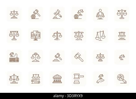 Explore 24 Regular Bold Outline Display Perfect vector icons in Retina Ready resolution inspired by Legal System. Perfect for web and app interfaces. Stock Vector