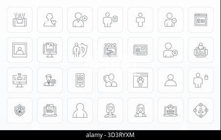 Explore 28 Thin Line Detail Enhanced vector icons in 256x256 resolution inspired by User Account. Perfect for web and app interfaces. Stock Vector