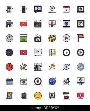 Ultimate collection of 42 vector icons representing Start in Line Filled aesthetic, optimized with 256x256 Grid Fitted resolution for maximum impact. Stock Vector