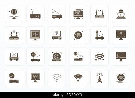 Enhance your projects with 24 Glyph vector icons themed around Broadband, featuring High Resolution Detail Enhanced resolution ideal for clean and pro Stock Vector