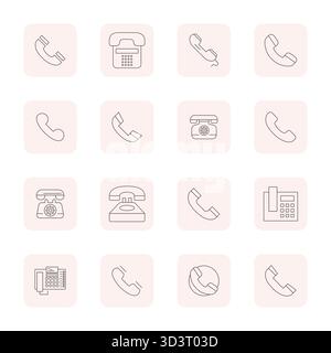 Explore 16 Thin Outline Pixel Aligned vector icons in Retina Ready resolution inspired by Landline. Perfect for web and app interfaces. Stock Vector