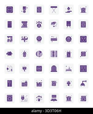 Comprehensive bundle featuring 42 vector icons in Filled design for Domestic, delivered in crisp 128x128 Editable quality. Stock Vector