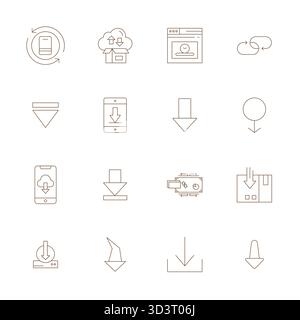 High-performance collection of 16 Thin Line vector icons for Downloading, engineered with 128x128 Display Perfect resolution for optimal user interfac Stock Vector