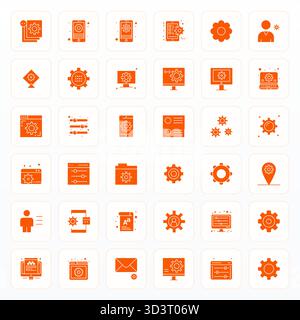 This set of 36 Glyph vector icons captures Preferences themes in 128x128 Editable quality, perfect for tech and business applications. Stock Vector