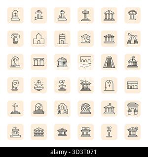 Carefully curated 36 Regular Bold Outline vector icons for Monument, featuring 64x64 Editable resolution for consistent brand representation and user Stock Vector