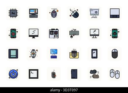 Unlock 24 LineFilled Grid Fitted vector icons inspired by Operating System, optimized in 256x256 format for flawless display across all devices. Stock Vector