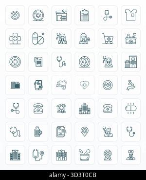 Innovative pack of 42 vector icons themed around Physician, showcasing Bold Line design in Retina Ready Grid Fitted format for modern digital solution Stock Vector