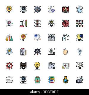 Contemporary collection of 36 vector icons representing Methodology in Flat Line Filled aesthetic, featuring High Resolution Pixel Aligned resolution Stock Vector