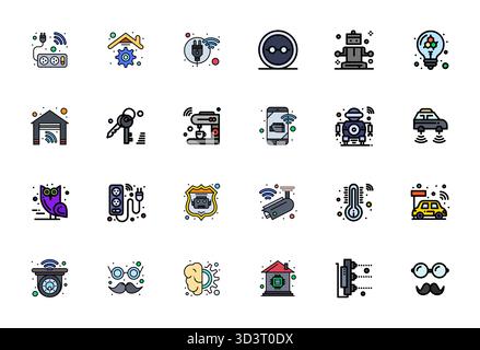 Distinctive pack of 24 Pixel Aligned vector icons inspired by Smart, crafted in Flat Line Filled format at High Resolution for memorable brand experie Stock Vector