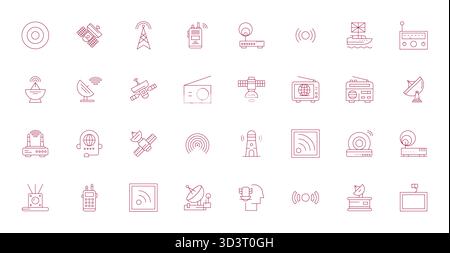 Distinctive pack of 32 Grid Fitted vector icons inspired by Antenna, crafted in Thin Line format at 128x128 for memorable brand experiences. Stock Vector