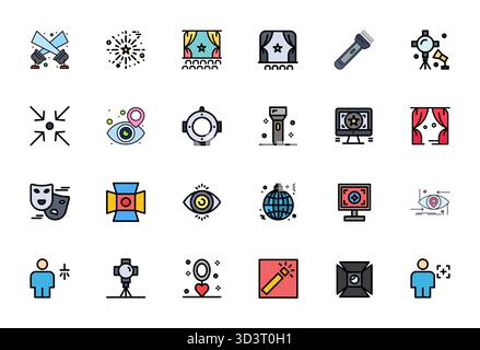 Ultimate collection of 24 vector icons representing Spotlight in Line Filled aesthetic, optimized with High Resolution Detail Enhanced resolution for Stock Vector