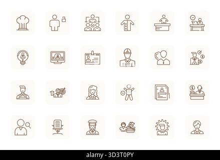 Essential pack of 24 Display Perfect vector icons for Employee in Regular Bold Outline format, sized at 128x128 for optimal performance and scalabilit Stock Vector