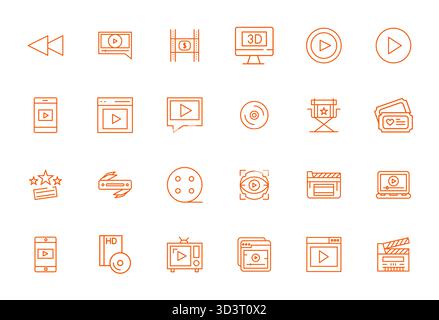 Masterfully created 24 vector icons representing Movie in Bold Line design, featuring Retina Ready Editable resolution for exceptional visual quality. Stock Vector