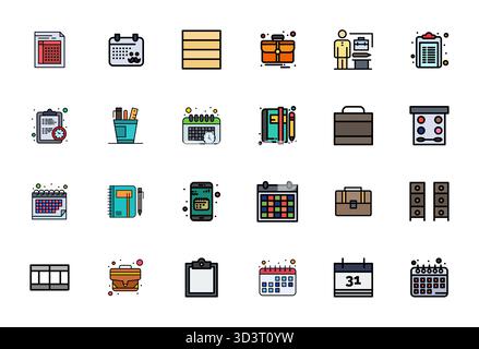 Industry-leading pack of 24 Line Filled Pixel Aligned vector icons for Organizer, sized at Retina Ready for optimal rendering and user interface excel Stock Vector