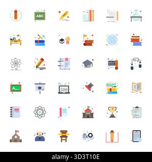 Complete package of 36 vector icons themed around School, showcasing Flat design in Retina Ready Grid Fitted quality for modern interfaces. Stock Vector