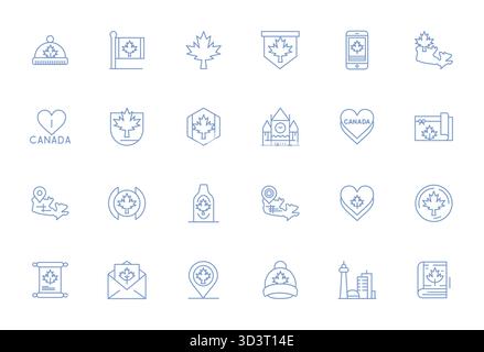 This collection features 24 Bold Line PIXEL Perfect vector icons tailored to the Canada theme, optimized in 256x256 format for digital design. Stock Vector