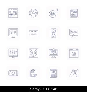 Industry-leading pack of 16 Thin Outline Detail Enhanced vector icons for Dashboard, sized at Retina Ready for optimal rendering and user interface ex Stock Vector