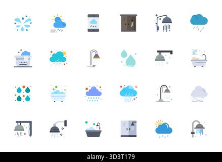 Industry-leading pack of 24 Flat Editable vector icons for Shower, sized at 256x256 for optimal rendering and user interface excellence. Stock Vector