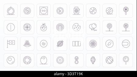 Contemporary collection of 32 vector icons representing Round in Thin Line aesthetic, featuring 256x256 Pixel Optimized resolution for modern applicat Stock Vector