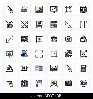 Artfully designed 36 Filled Line Display Perfect vector icons for Photo Editing, delivered in Retina Ready format for consistent visual excellence. Stock Vector