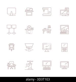 This set of 16 Thin Line vector icons captures Workstation themes in Retina Ready Pixel Aligned quality, perfect for tech and business applications. Stock Vector