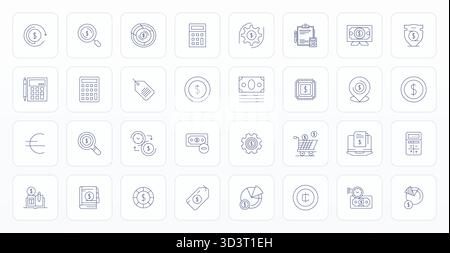 Refined bundle featuring 32 Thin Line vector icons for Cost, optimized with Retina Ready Grid Fitted quality for elegant and functional design solutio Stock Vector