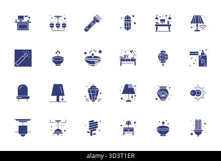 Handcrafted collection featuring 24 Filled vector icons for Lamp, optimized in 64x64 Display Perfect resolution for premium digital experiences. Stock Vector