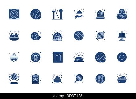 Refined bundle featuring 24 Filled vector icons for Plate, optimized with High Resolution Grid Fitted quality for elegant and functional design soluti Stock Vector