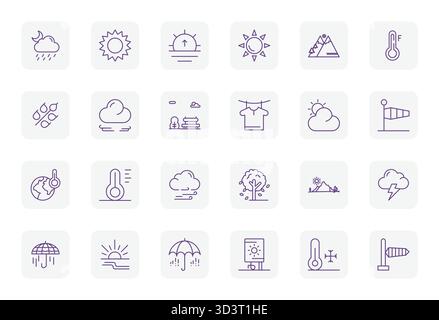 Meticulously crafted 24 Regular Bold Outline vector icons for Weather, delivered in High Resolution Detail Enhanced quality for uncompromising design Stock Vector