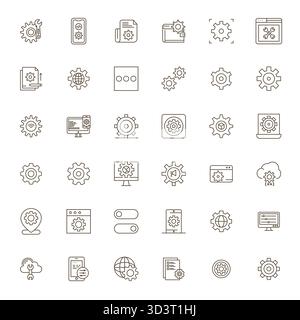 Discover a set of 36 Bold Line vector icons crafted for the Configuration theme, featuring High Resolution Display Perfect designs ideal for modern UI Stock Vector