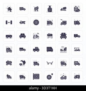 Carefully curated 36 Glyph vector icons for Truck, featuring 128x128 Pixel Aligned resolution for consistent brand representation and user experience. Stock Vector