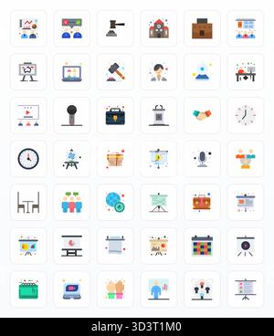 Collection of 42 Flat Detail Enhanced vector icons for Meeting, designed in High Resolution format for clarity and versatility. Stock Vector