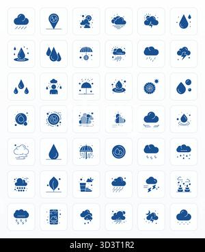 This Rain vector icon pack includes 42 Glyph designs in High Resolution Grid Fitted format, perfect for enhancing digital interfaces. Stock Vector