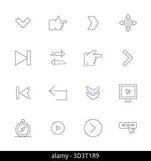 Professional-grade collection of 16 Thin Line vector icons representing Navigate, crafted with High Resolution Detail Enhanced precision for enterpris Stock Vector